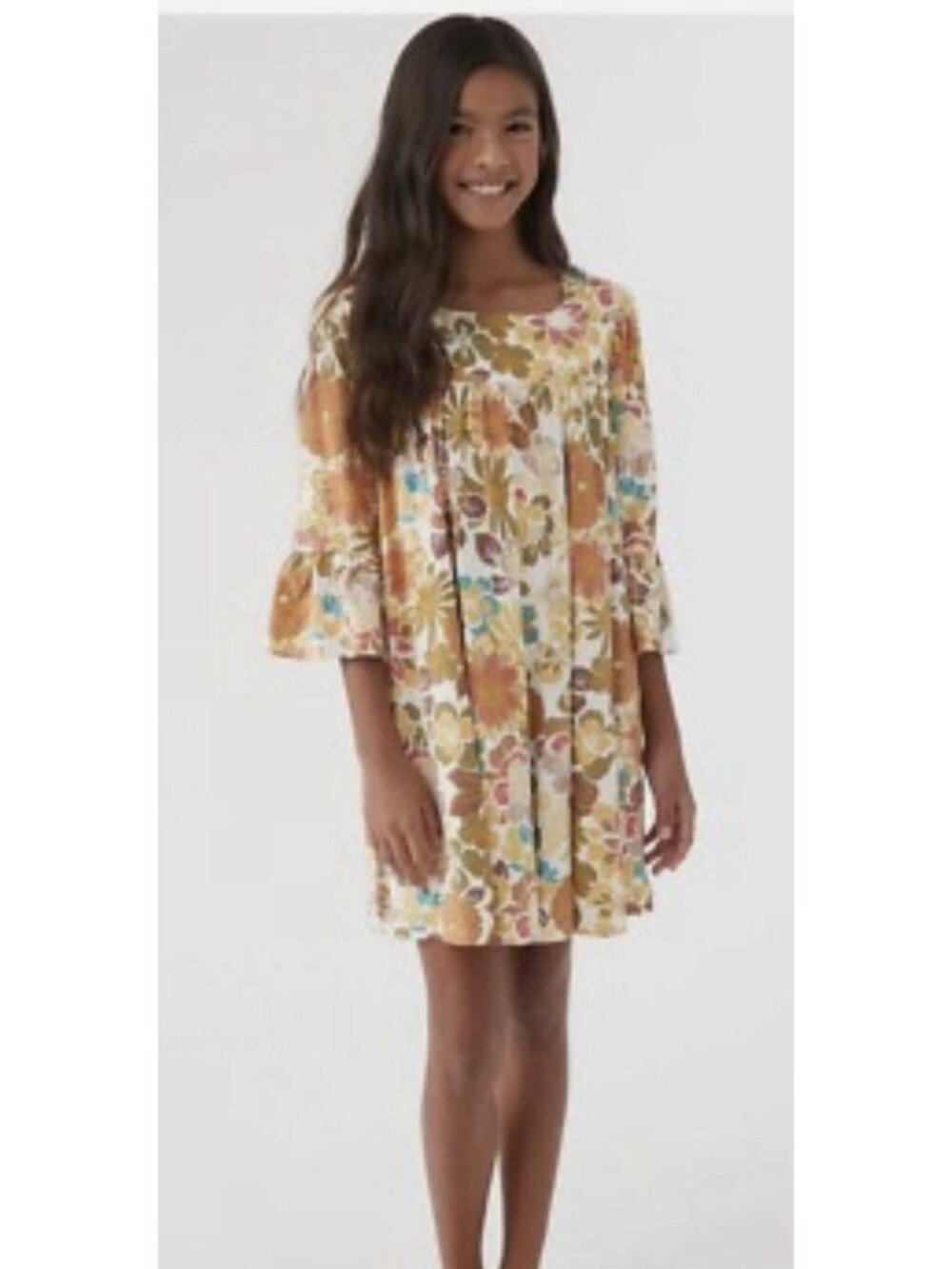 O’NEILL Girl’s Chancy Dress Size Medium Empire Waist Orange Yellow Boho Spring